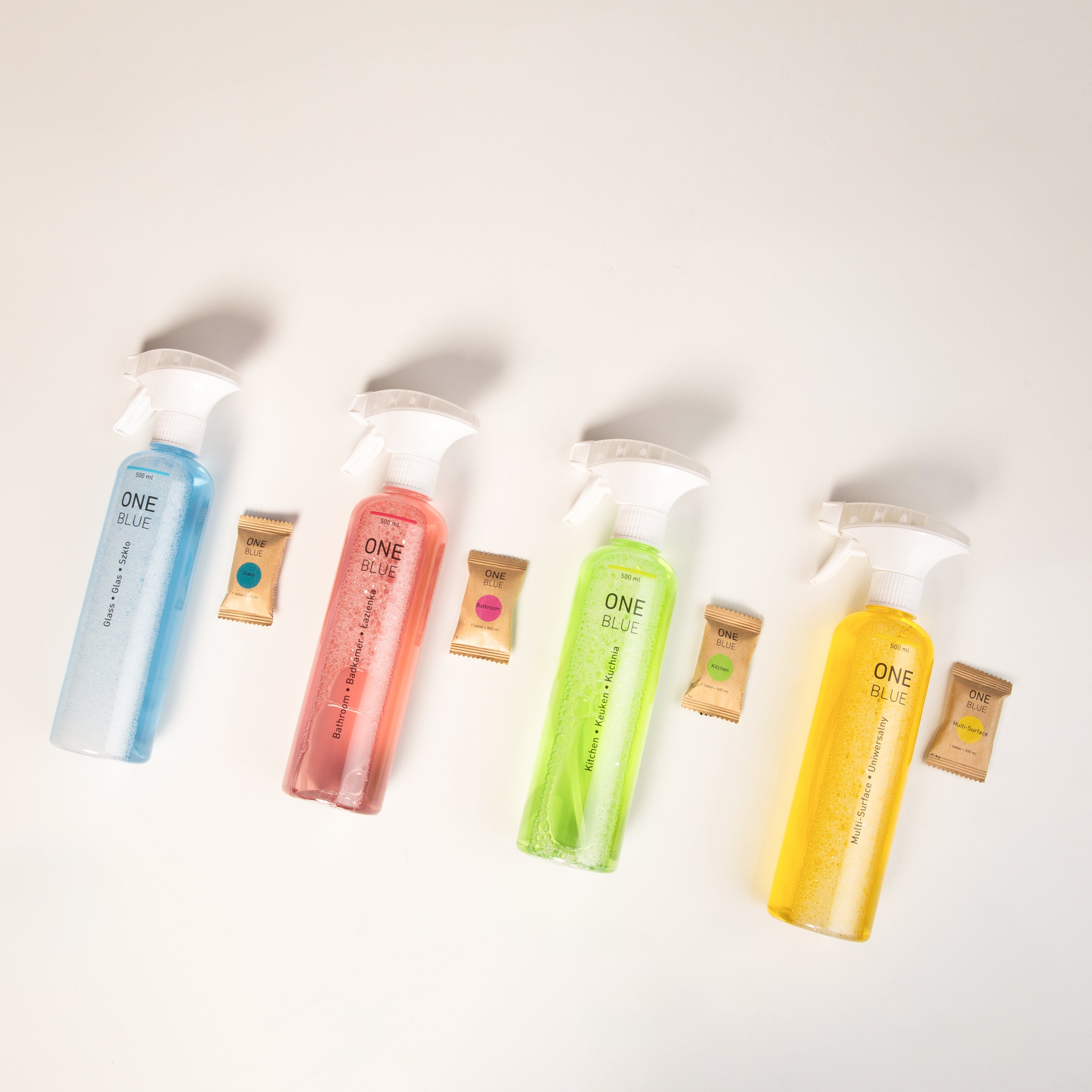 Ecological cleaning products, multi, bathroom, kitchen and glass cleaner