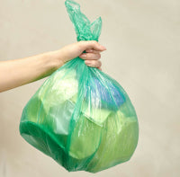 Garbage bag held by a hand