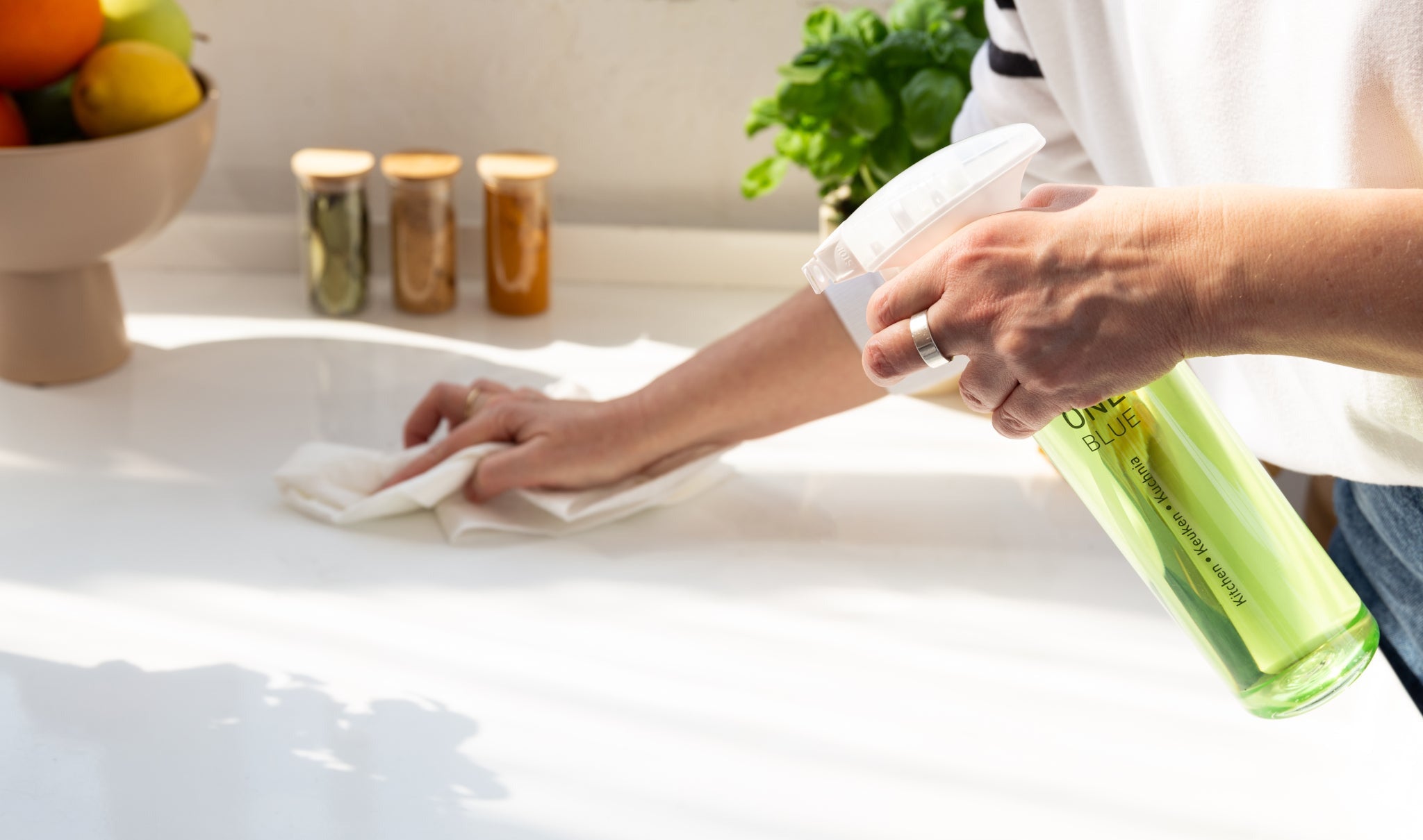 Cleaning with One Blue eco kitchen cleaner